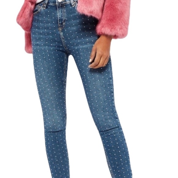 TOPSHOP Moto Jamie Diamonds Studded Jeans size 24 - Picture 1 of 8